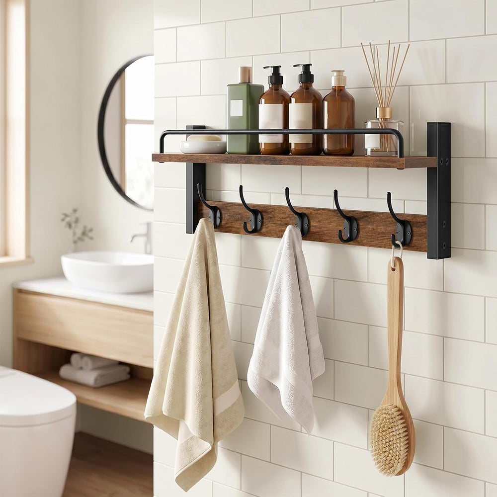 Tajsoon 32.6"(16.3"*2) Wall Hooks with Shelf and Guardrail, Rustic ...