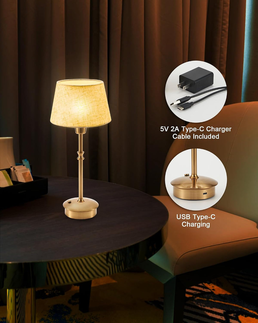 UMEXUS Cordless Rechargeable Table Lamp, Small Battery Operated Table Light