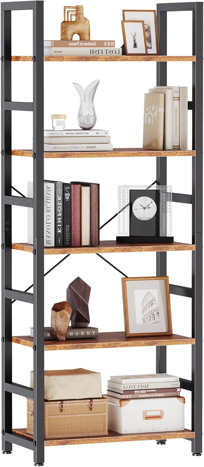 DUMOS 5-Tier Bookshelf, Modern Tall Bookcase Book Shelf Storage Organizer