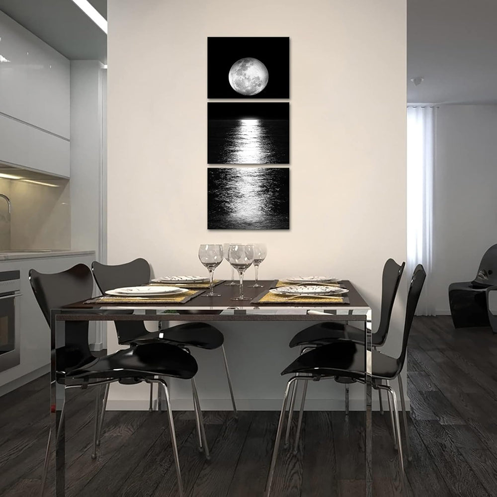 Artmyharbor 3 Pieces Full Moon Phase Vertical Wall Art
