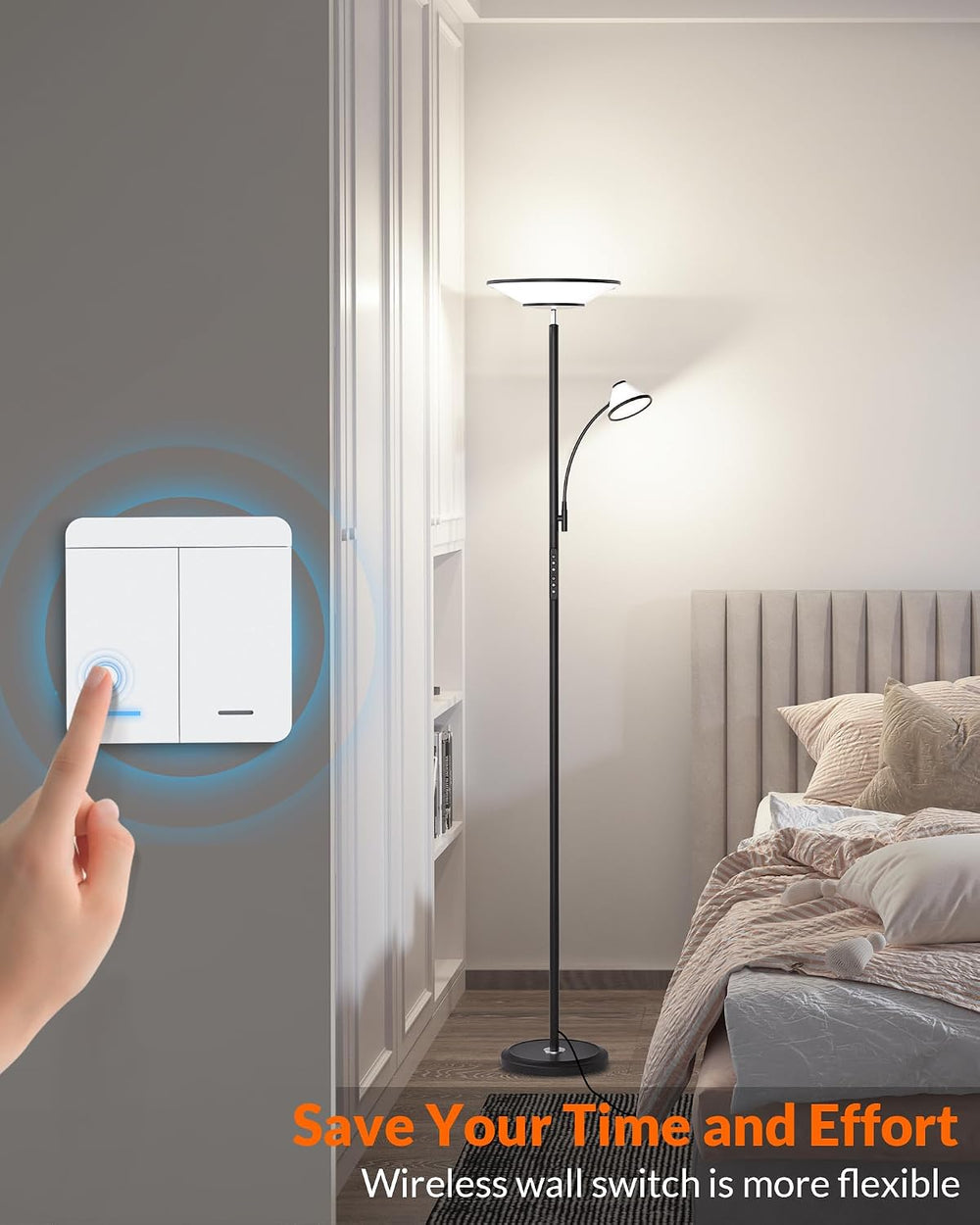 LEPOWER-TEC Bright Floor Lamp, Torchiere Corner Lamps for Bedroom and Dorm