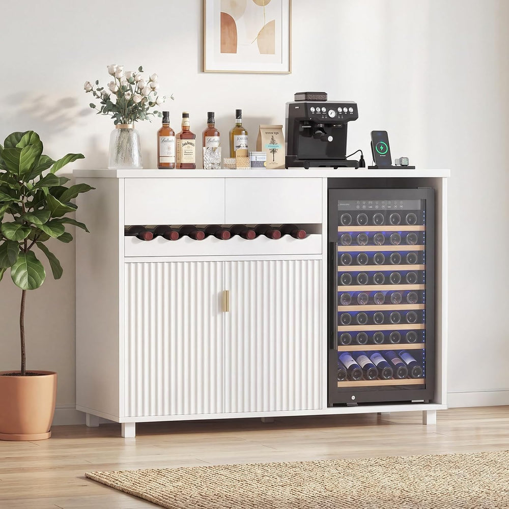54" Modern Coffee Bar Cabinet with Fridge Space (White)