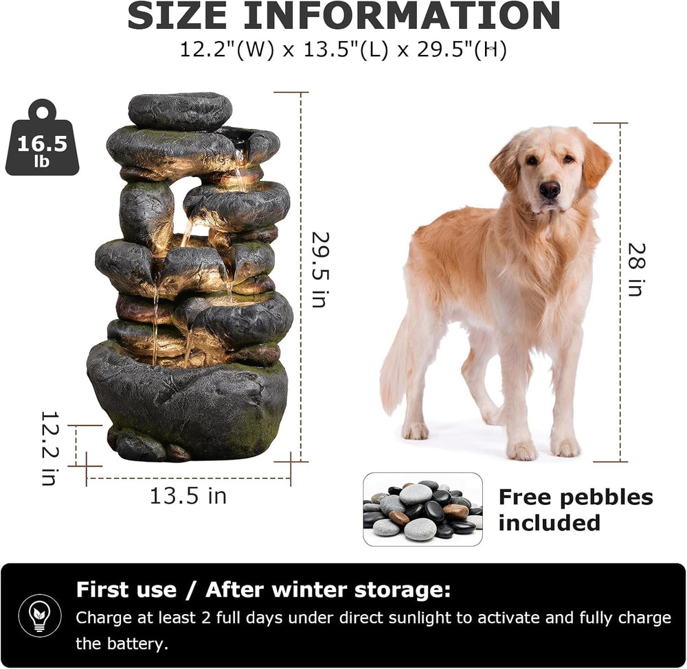 29.5''Tall Rock Solar Water Fountain Outdoor Garden Feature
