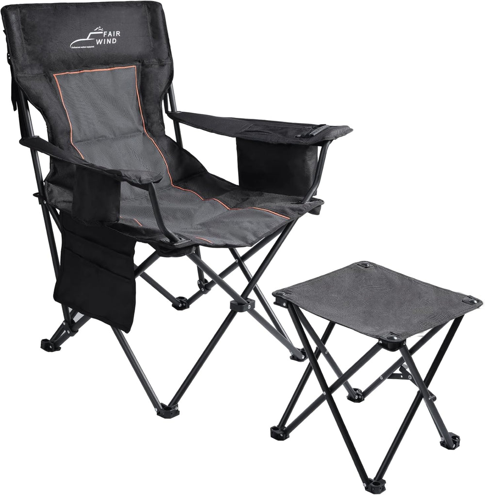 FAIR WIND Oversized Padded Camping Chair with Footrest Stool Set Heavy Duty S...