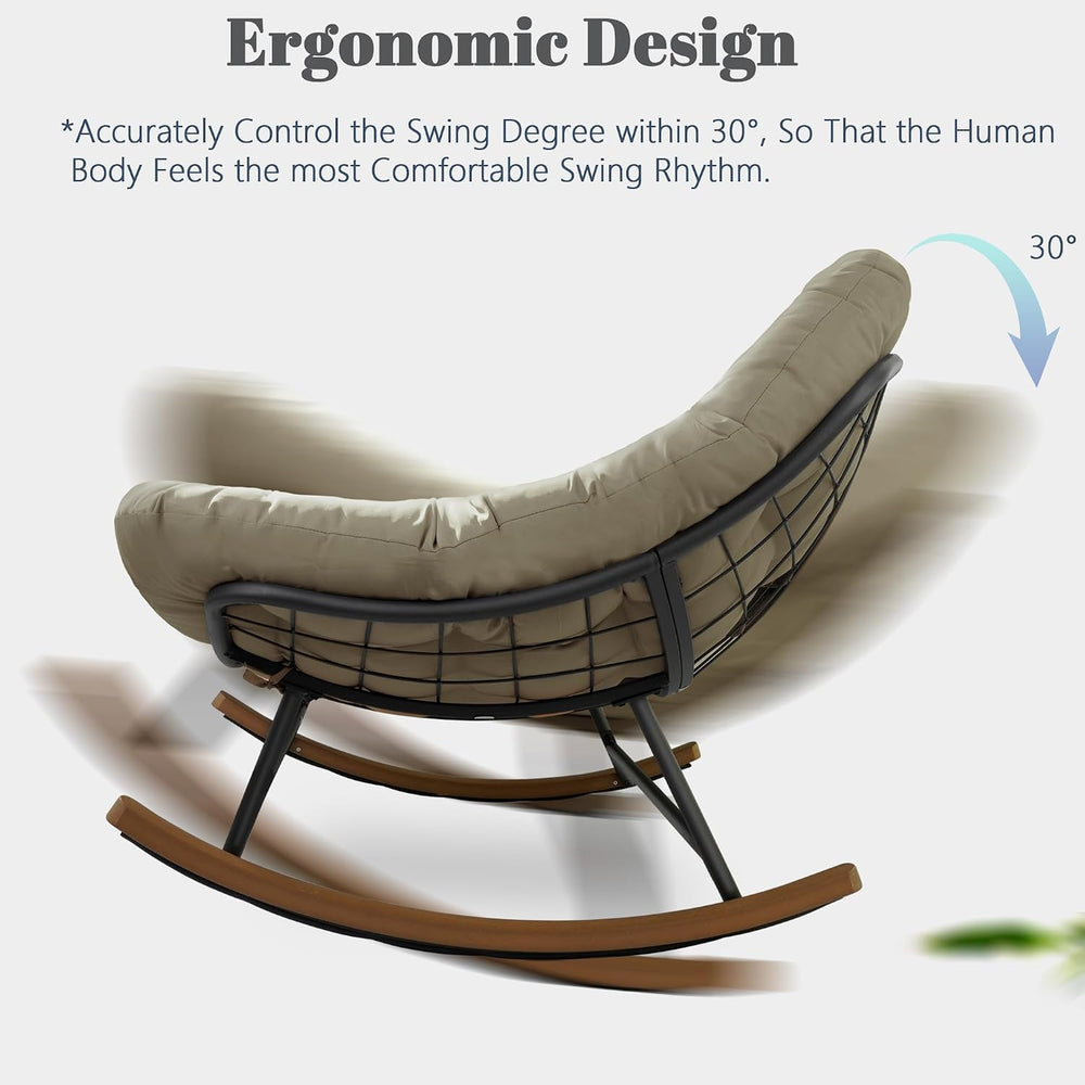 Double Papasan Patio Rocking Chair for Two, Oversized Outdoor Loveseat with T...