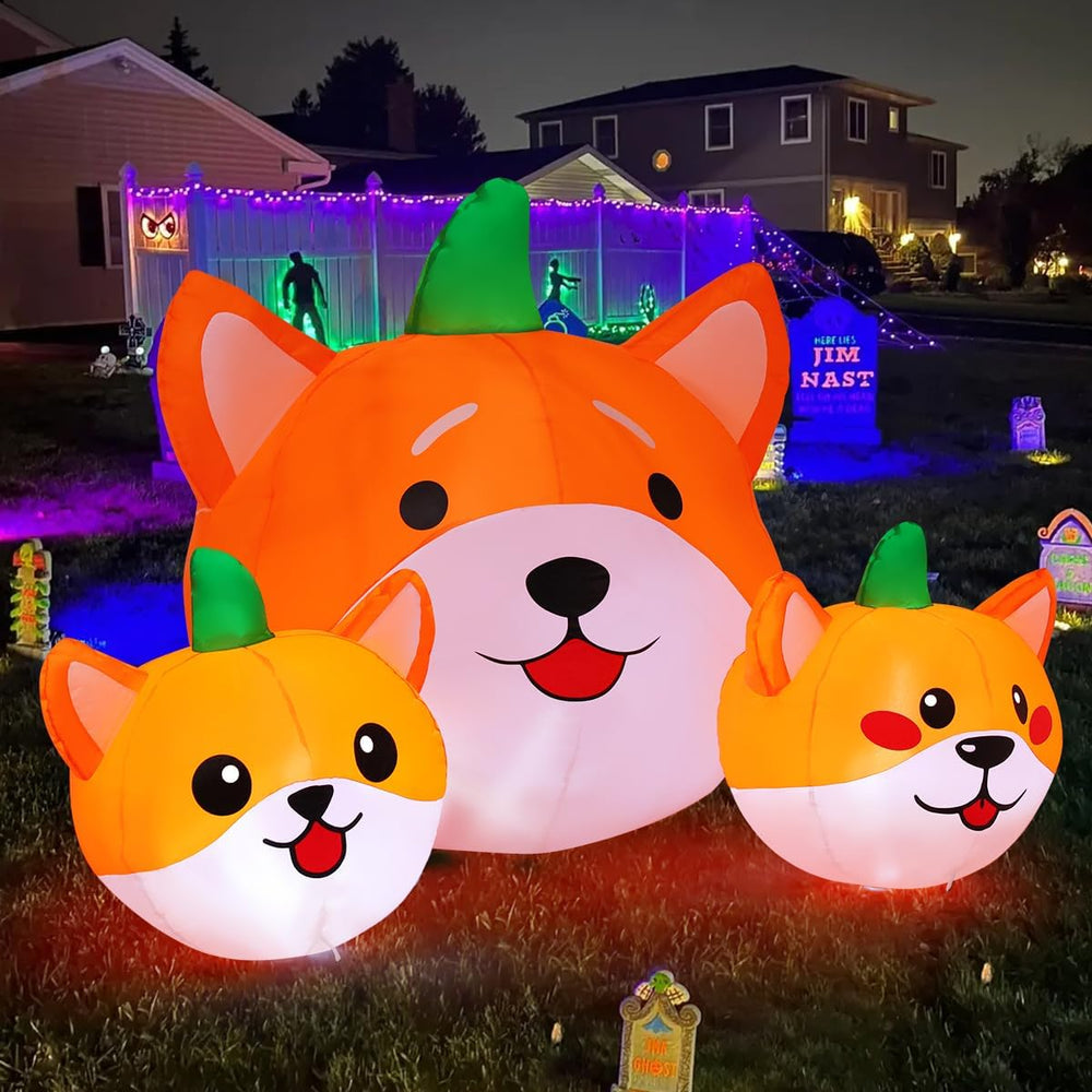 GOOSH 5 FT Long Halloween Inflatables Pumpkin Dog Outdoor Decorations Blow Up...