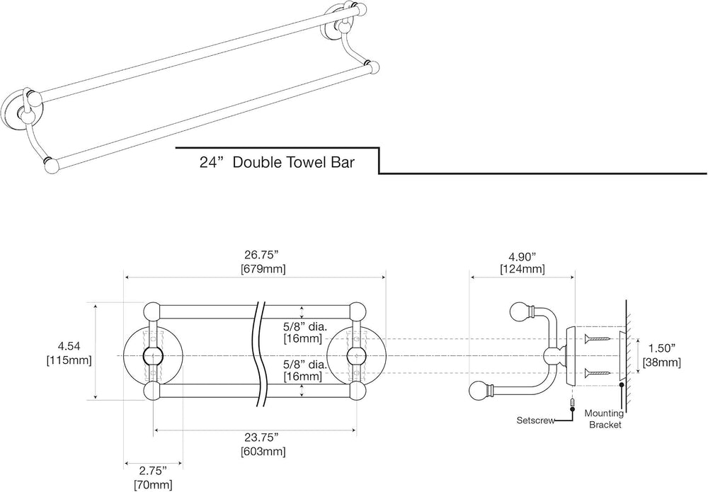 Gatco 5375MX Designer II Double Towel Bar, 24 Inch, Matte Black/Wall Mounted ...
