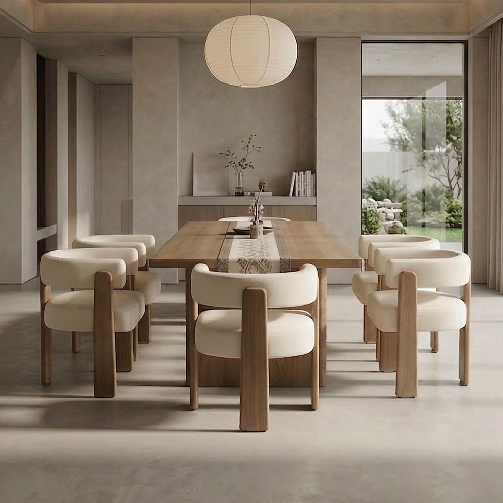 Hyfirm Set of 4 Modern Boho Barrel Dining Chairs with Wood Legs, White Uphols...