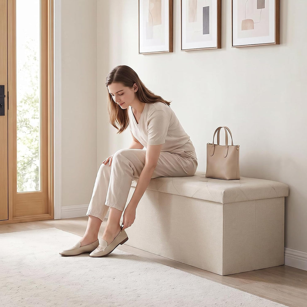 OLIXIS 30 Inch Folding Storage Ottoman Bench, Upholstered Foot Rest Stool