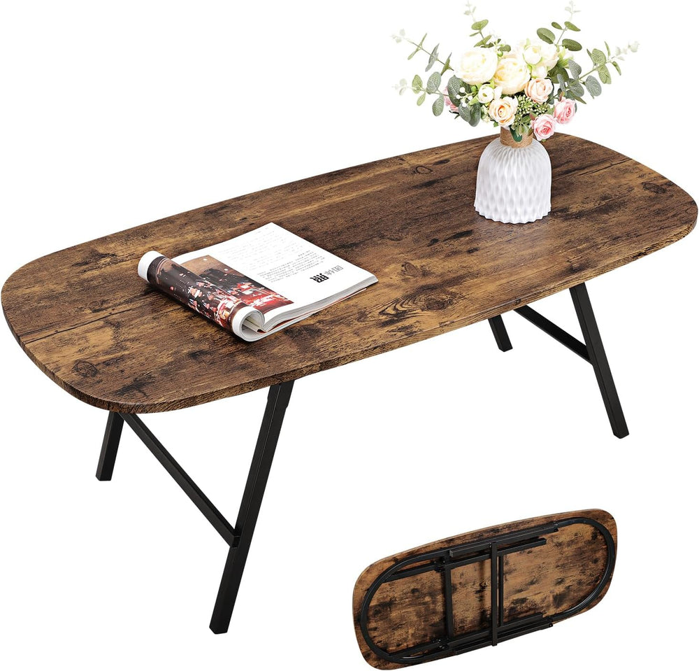 Foldable Coffee Table Natural Wood Oval Coffee Tables No Assembly Portable Fl...
