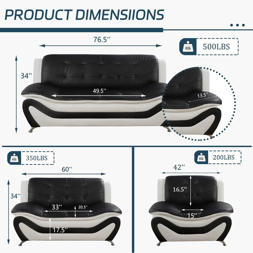 Faux Leather Sofa Set for Living Room, 3 Piece Living Room Furnituer, Modern ...