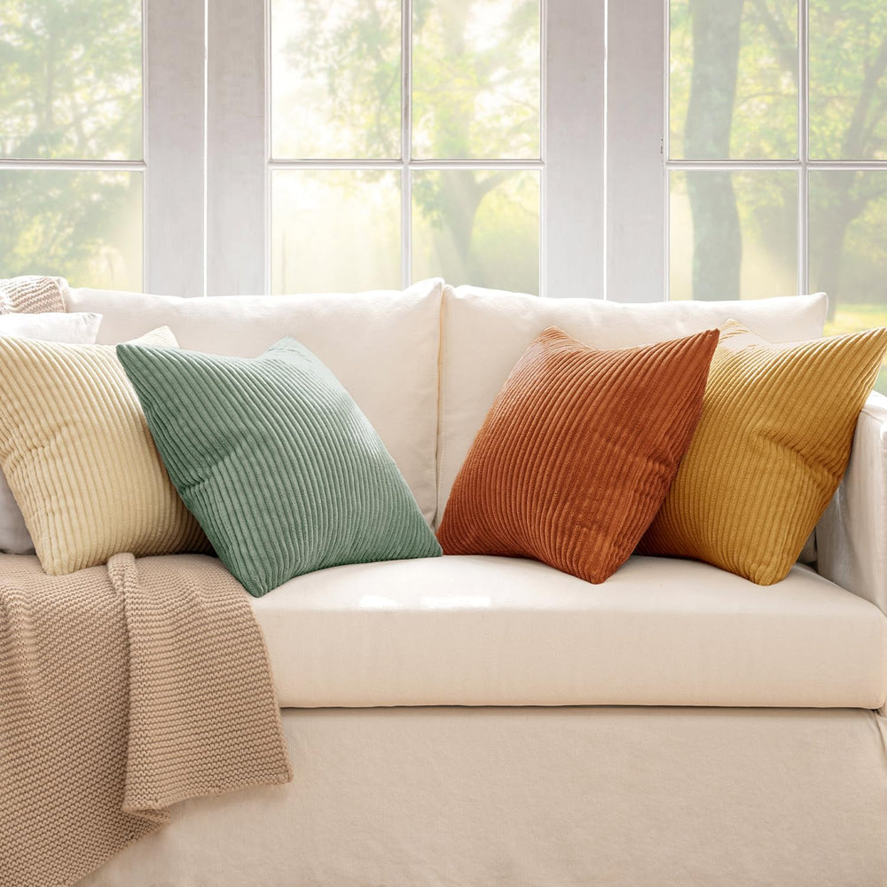 MIULEE Soft Corduroy Decorative Throw Pillow Covers Orange Teal 20x20
