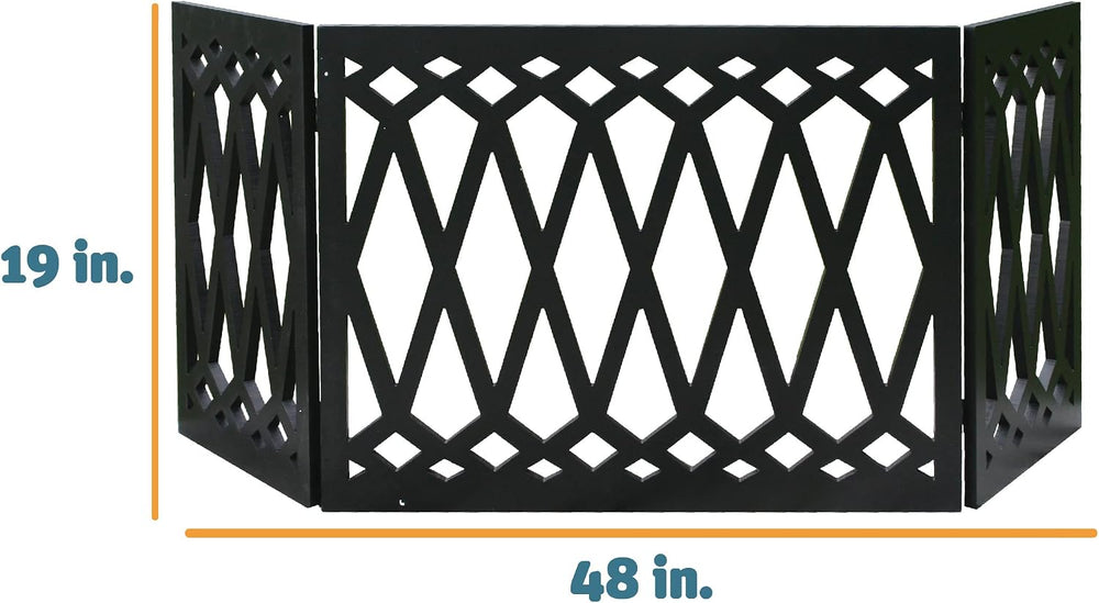 Etna 3-Panel Diamond Design Wood Pet Gate - Decorative Black Tri Fold Dog Fen...