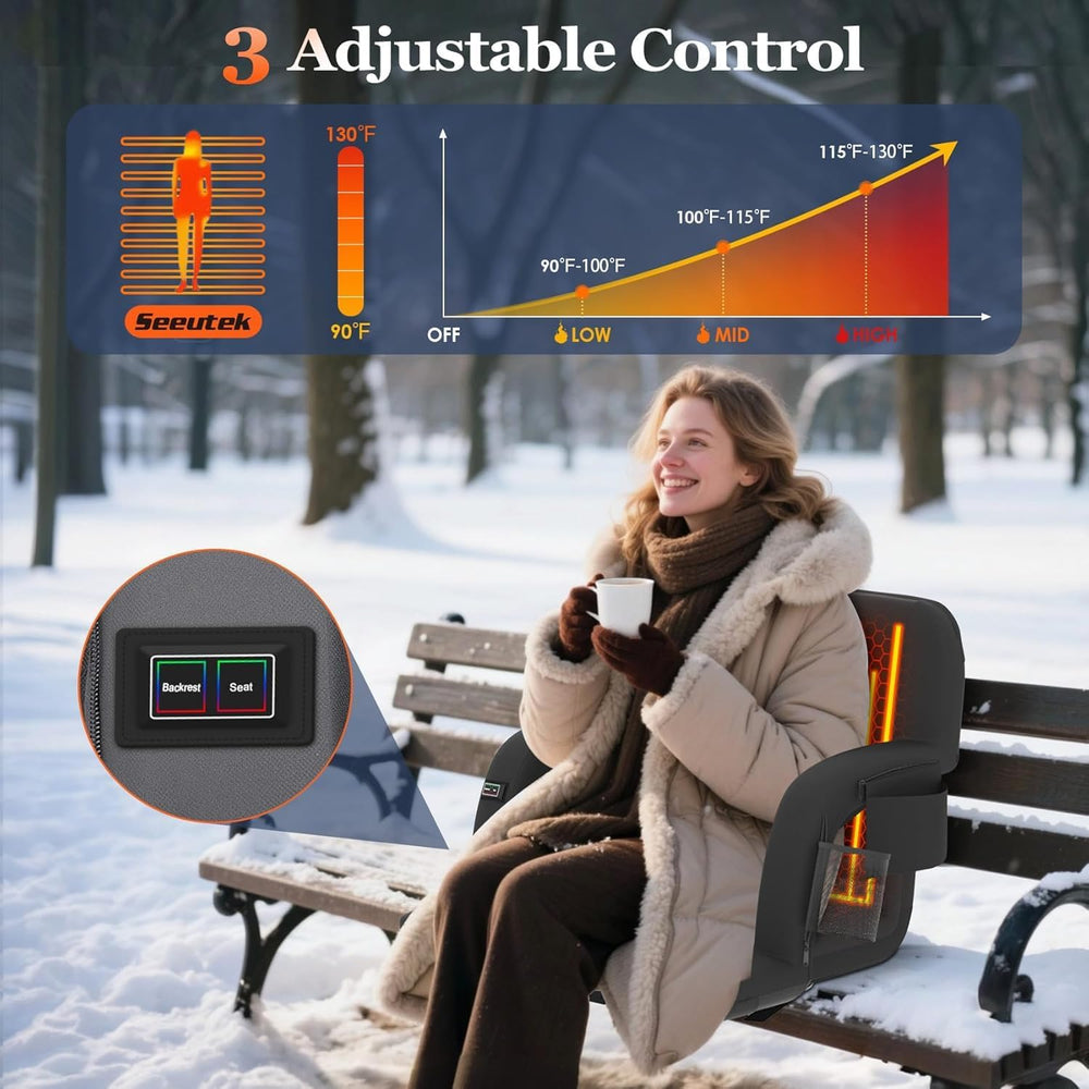 Seeutek Heated Stadium Seats for Bleachers with Back Support, 21" 1PC Black