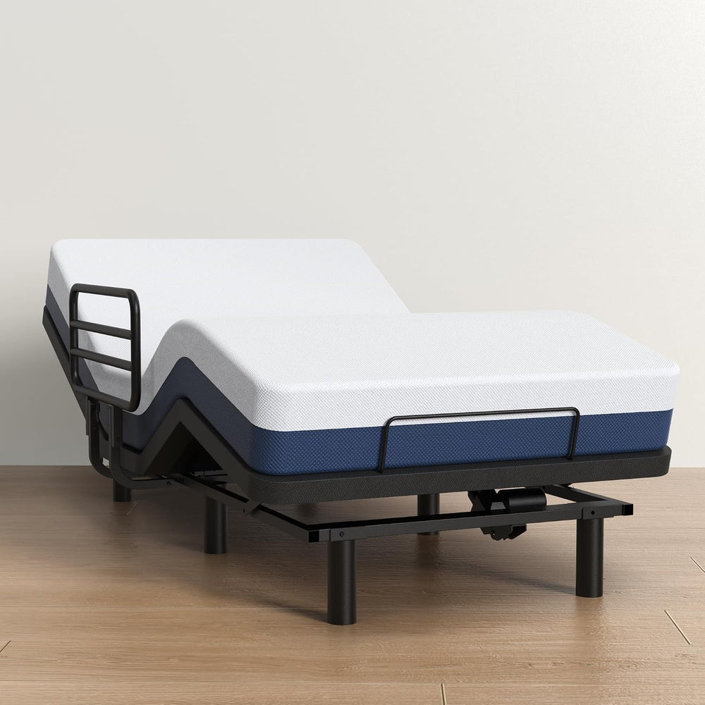 AbyssZen Home Care Electric Adjustable Bed Frame with Safety Rail, Twin XL