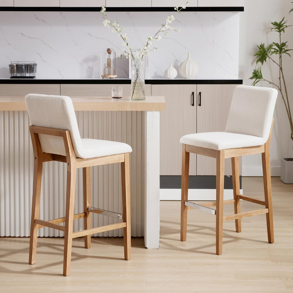 Bar Stools for Kitchen Island Set of 2, Linen Fabric Upholstered Barstools wi...