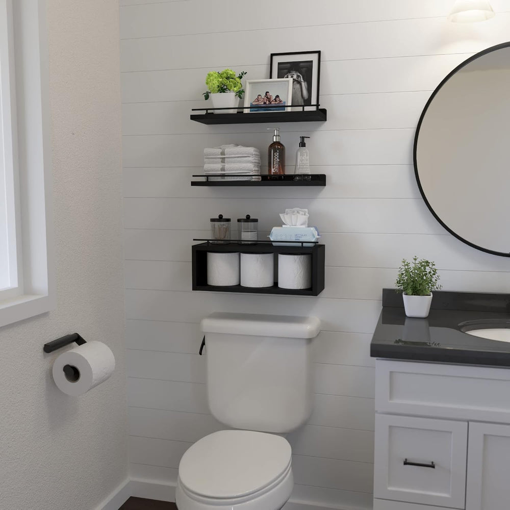 WOPITUES Floating Shelves for Wall with Cube Shelf, Wall Shelves with Metal R...