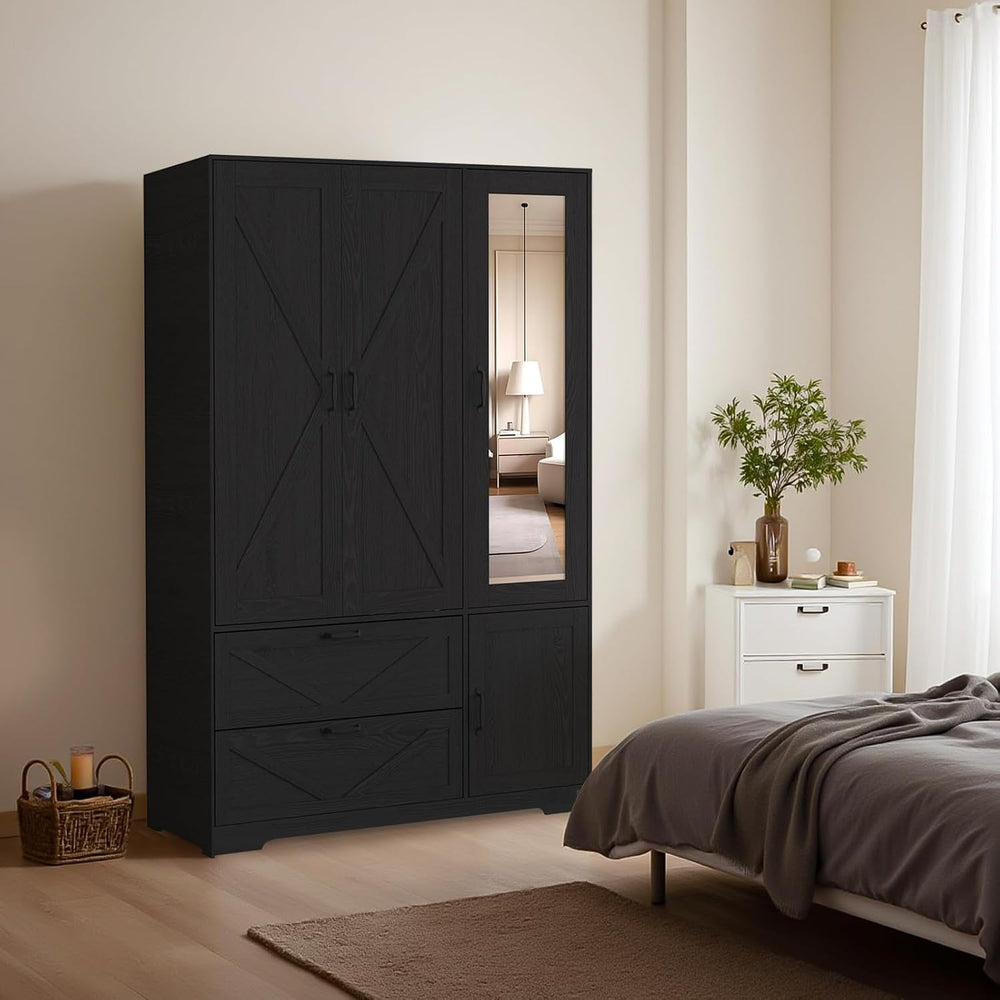 72'' Armoire Wardrobe Closet with Mirror Door & Light, Farmhouse ...