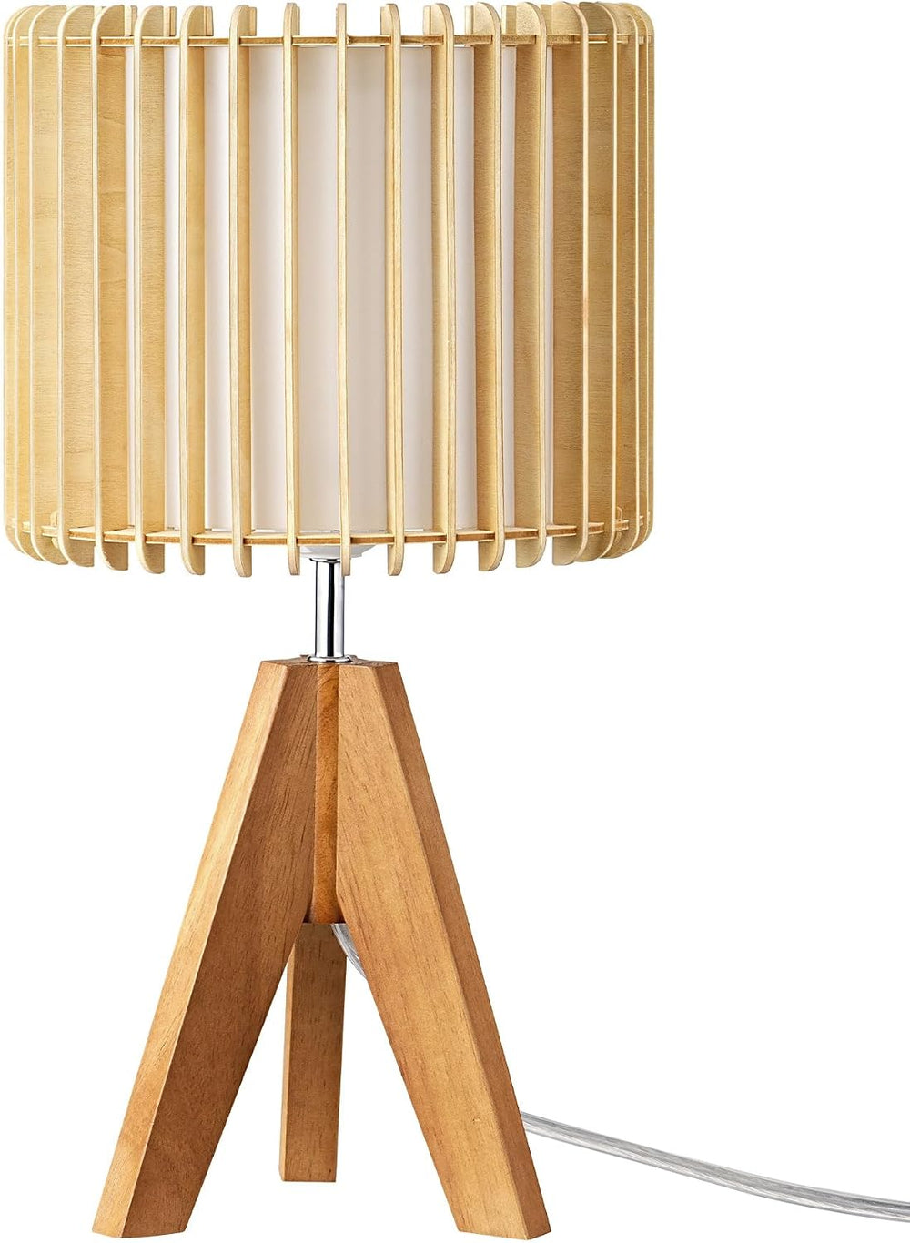 EDISHINE 14.17" Small Table Lamp, Wood-Colored Hollow Shade, E26 Base