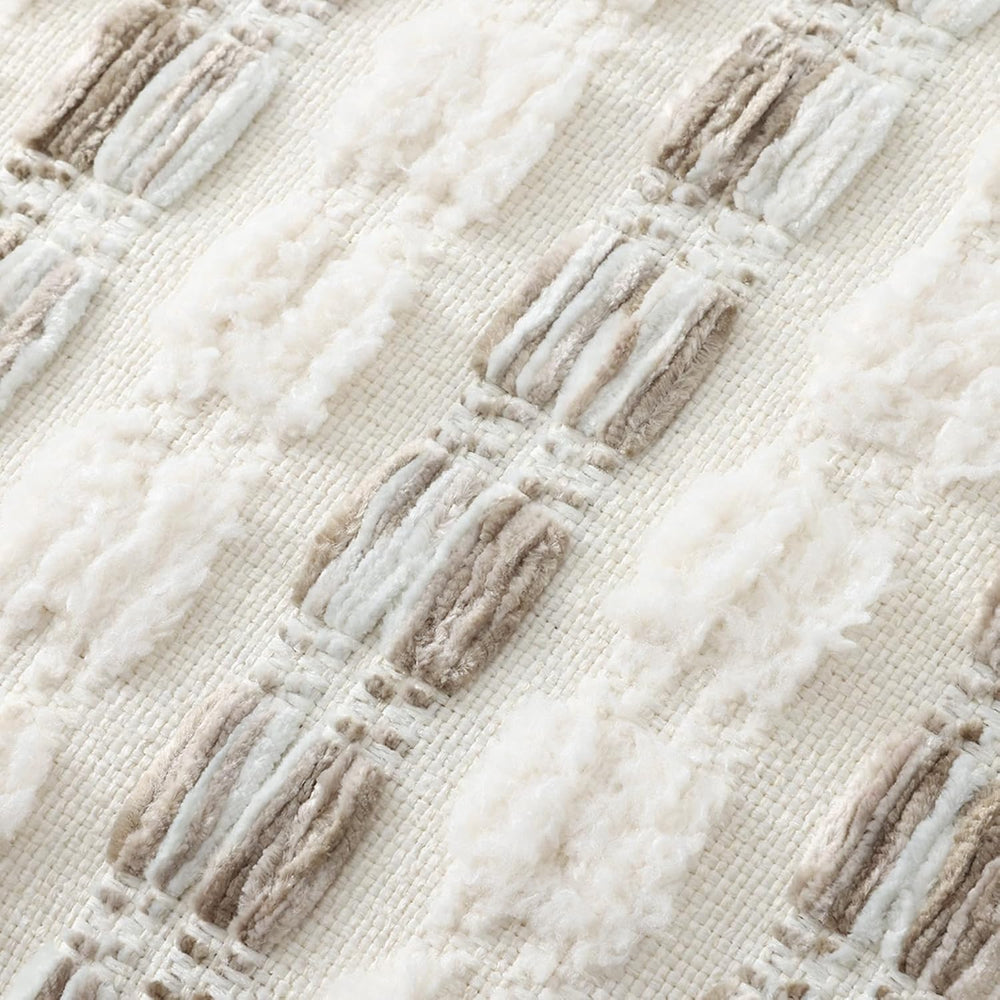 decorUhome Chenille Tufted Stripe Throw Pillow Covers 20x20 Set of 2 Beige