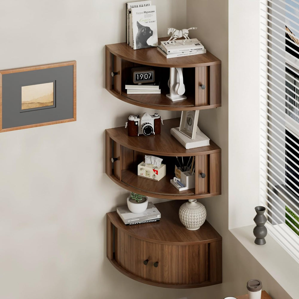 Corner Shelves Wall Cabinet Set of 3, Floating Corner Shelf Organizer with Sl...