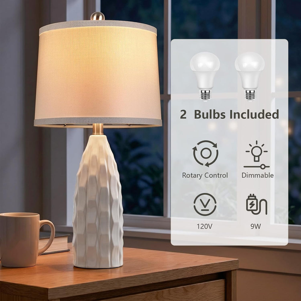 WIHTU 24'' Modern Ceramic Table Lamps Set of 2, White Lamps for Bedroom