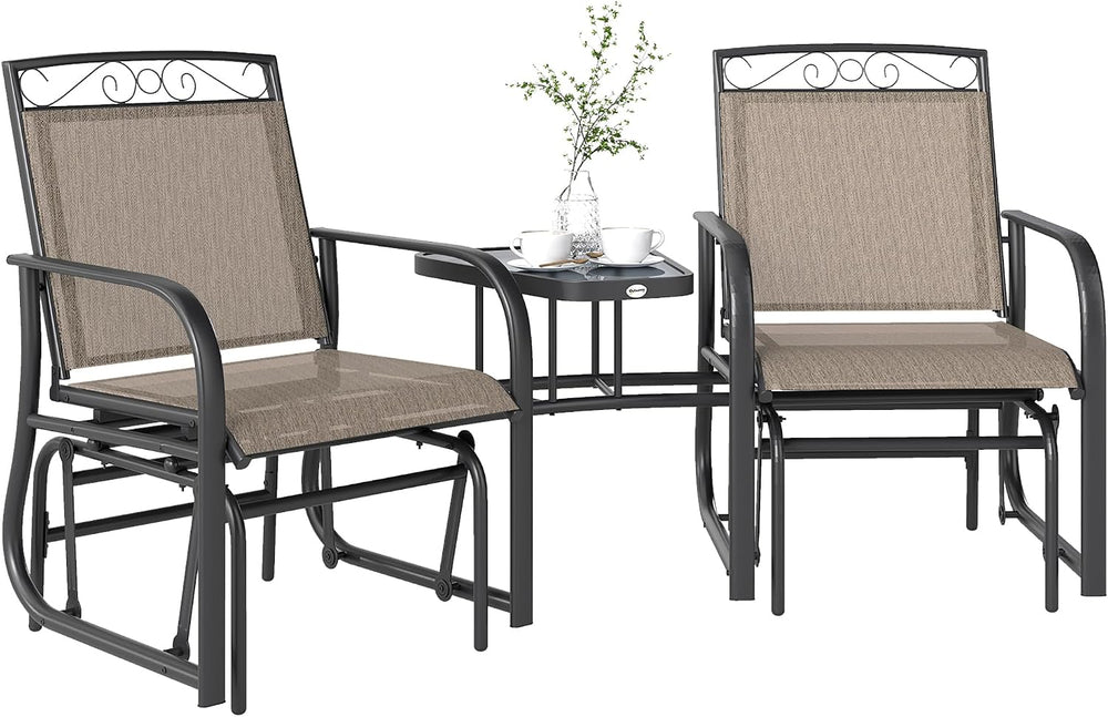 Outsunny Outdoor Glider Chairs with Coffee Table Patio 2-Seat Brown