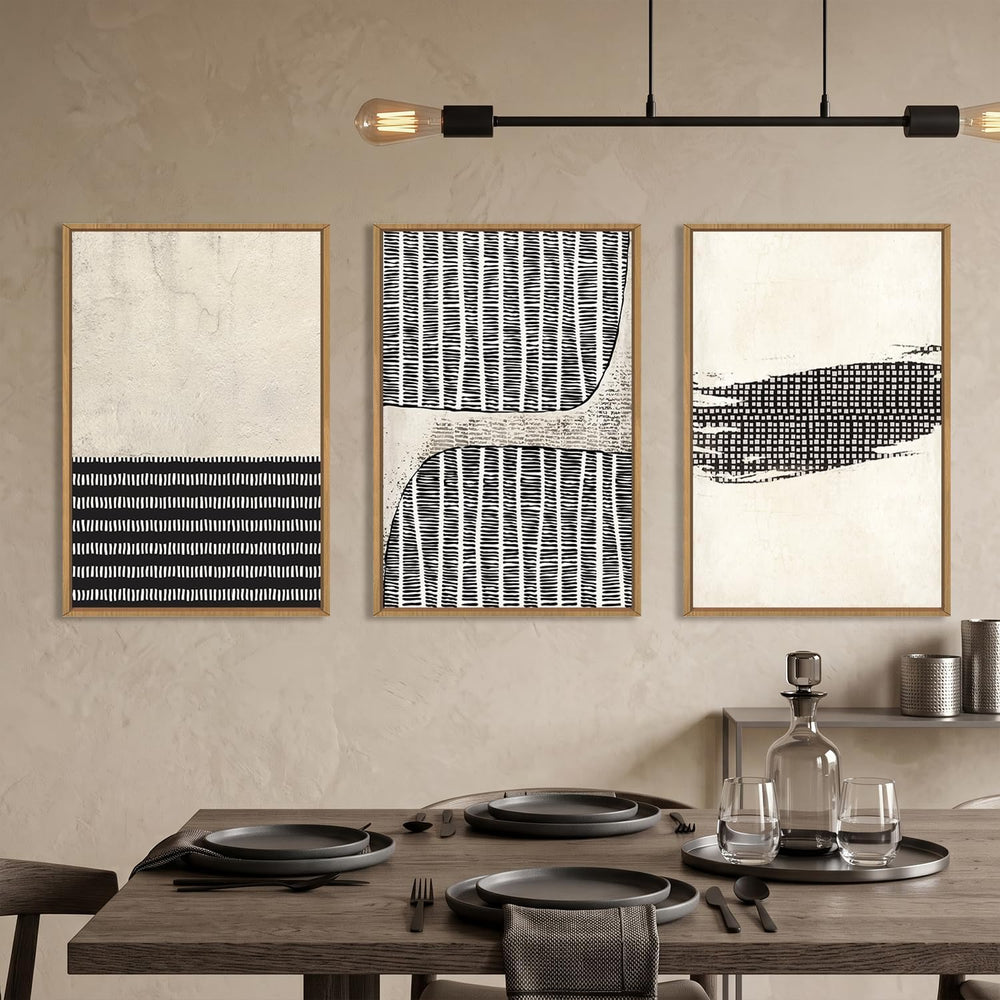 Aryroi Black Beige Abstract Minimalist Framed Canvas Wall Art Set-16"x24...