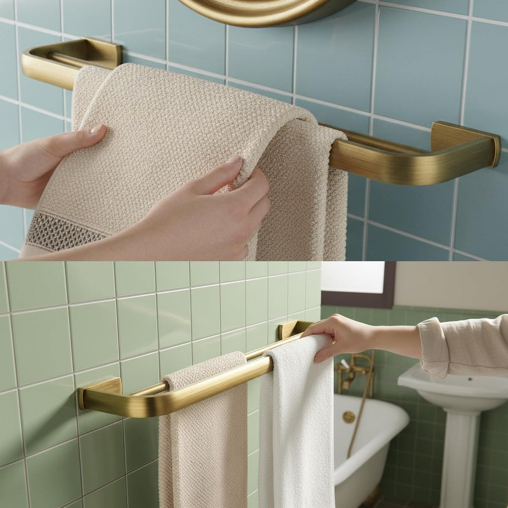 Flybath Double Towel Bar Brushed Brass Antique Wall Mount for Bathroom