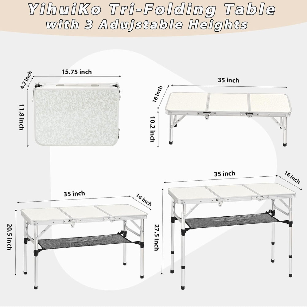 YihuiKo Folding Table with Storage Net, Lightweight Portable Picnic Table