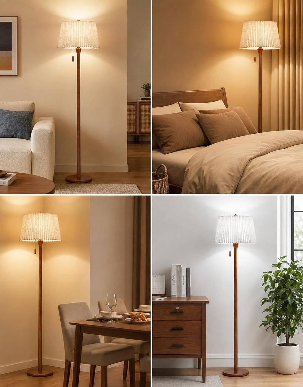 OUTON Wood Floor Lamp with Remote, Dimmable Farmhouse Floor Lamp, Walnut