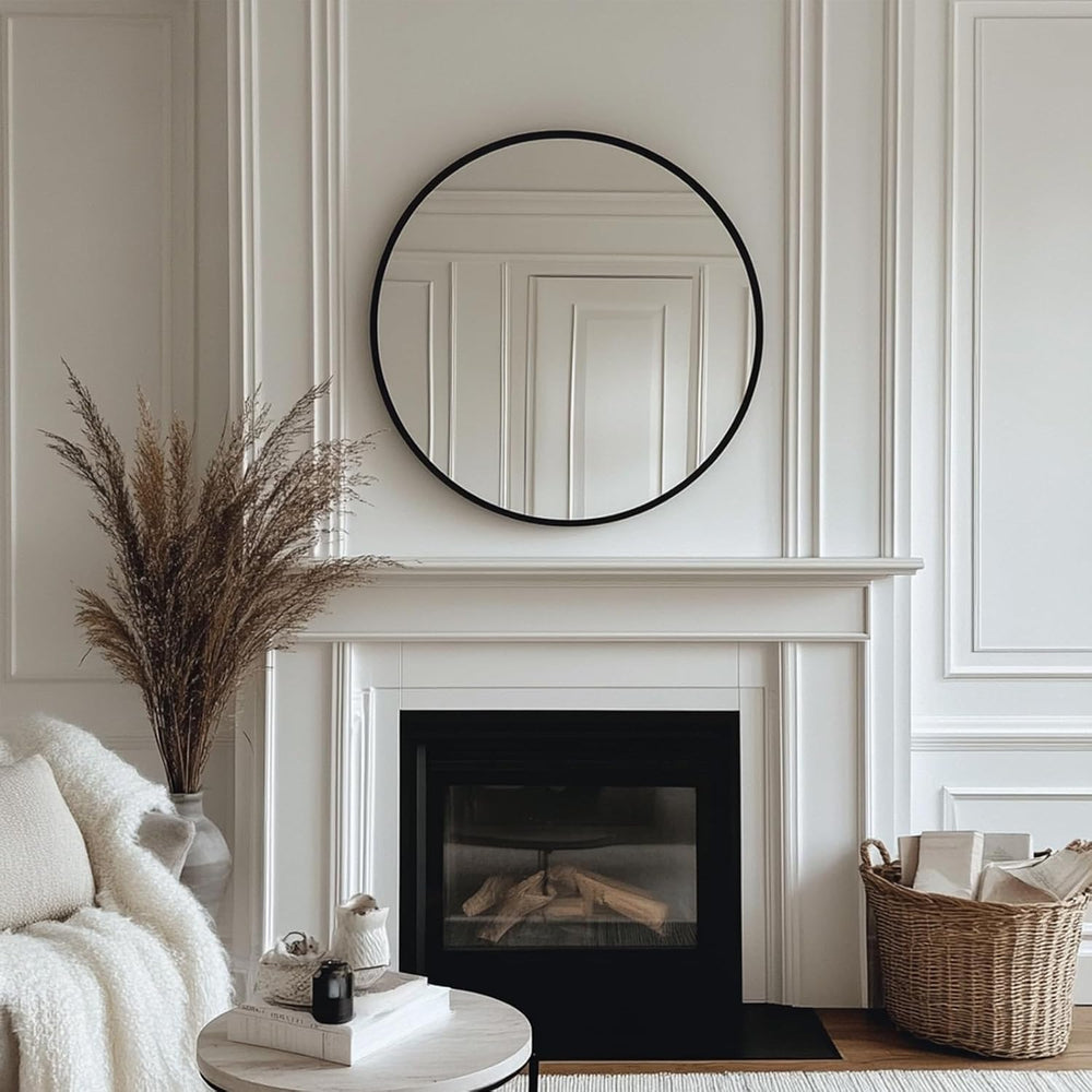 Oruii Round Mirror, 26 inch Black Circle Mirror, Matte Black Metal Frame