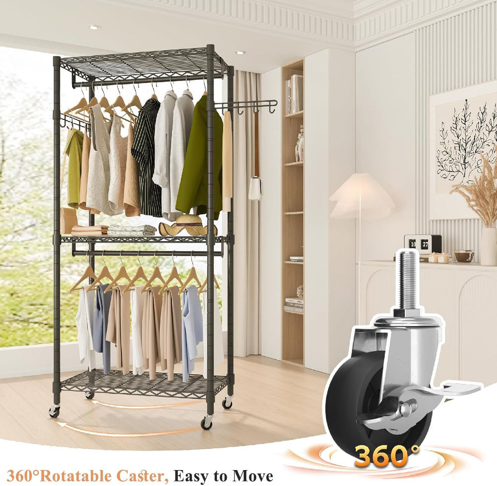 Heavy Duty Rolling Wheels Portable Metal Garment Rack,