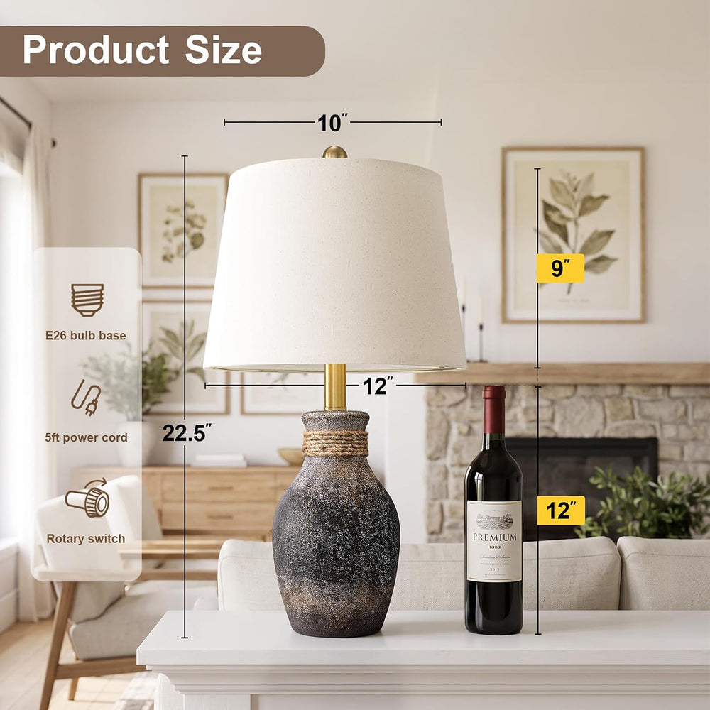 USumkky 22.5" Vintage Ceramic Table Lamp Farmhouse Bedside Lamp Rustic Grey