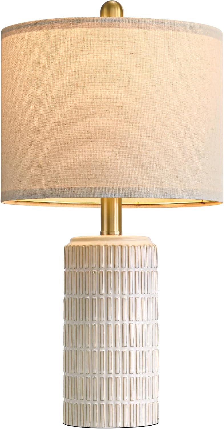 PoKat 21'' Modern Ceramic Table Lamp with Gift Box, White for Bedroom...