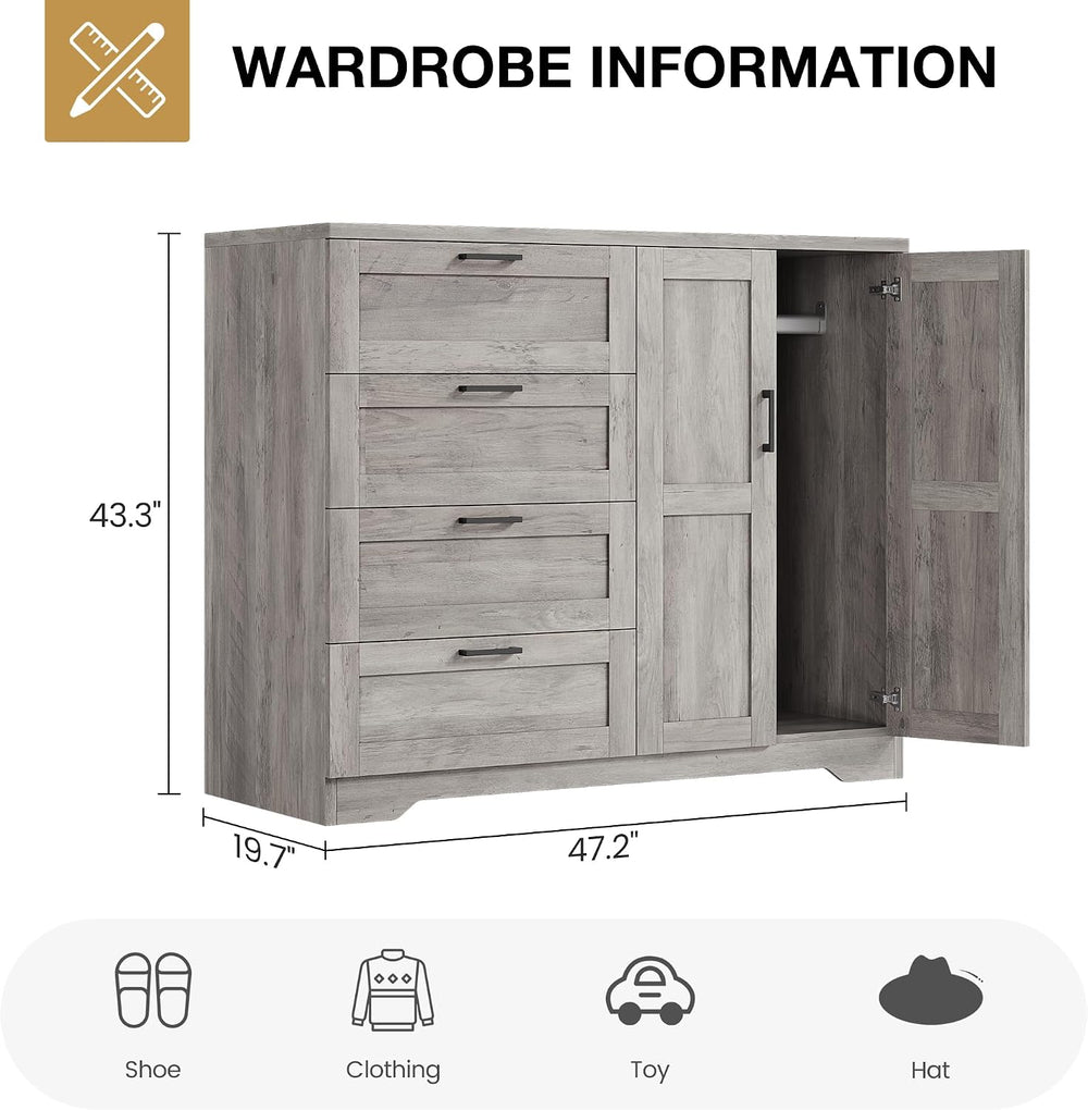 GarveeHome Multifunctional Wooden Dresser for Bedroom, 43.3 in H 2 Door Wardr...