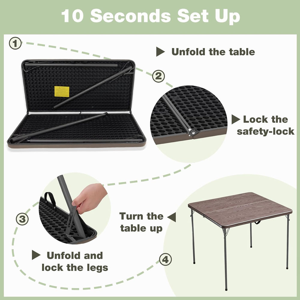 34" Square Folding Table for 4 Person, 330lbs Weight Capacity Foldable T...