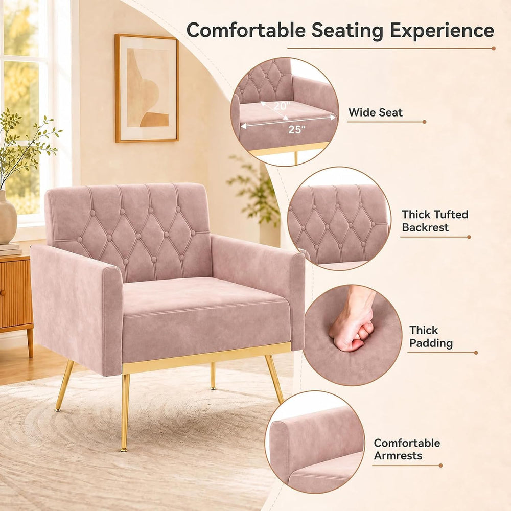 GIANTEX Modern Velvet Accent Chair Set of 2, Mid-Century Upholstered Single S...