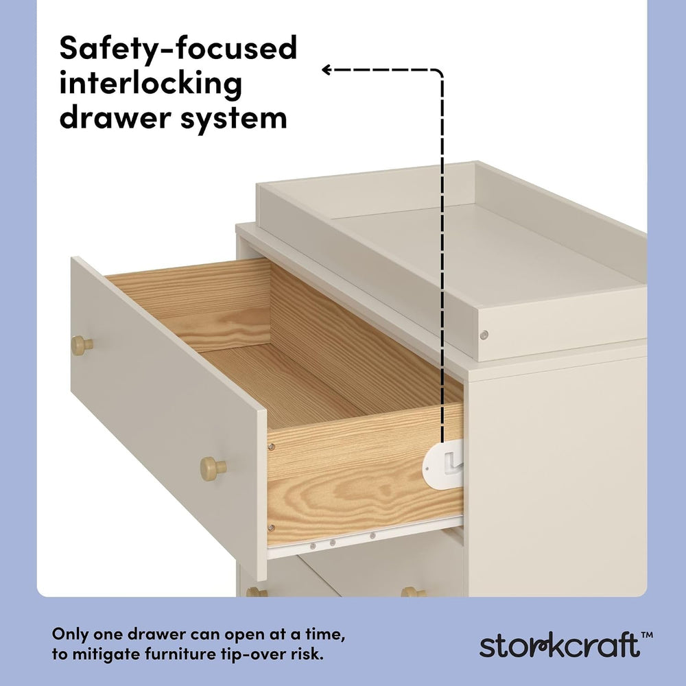 Storkcraft Texas 3 Drawer Chest with Changing Table Topper, Frosted Oat