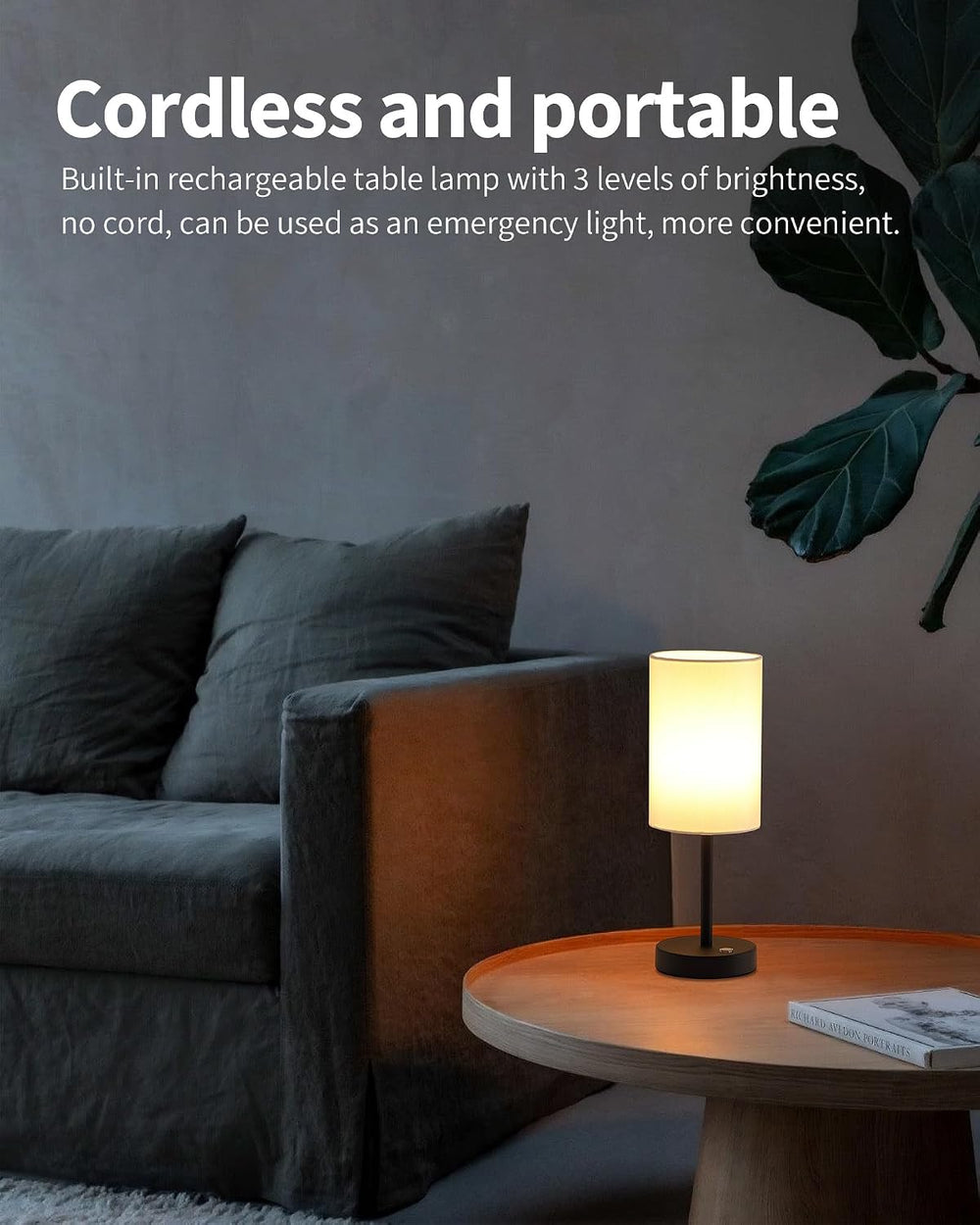KDG Black Cordless Table lamp, Portable Bedside 4000mAh LED Desk Lamp