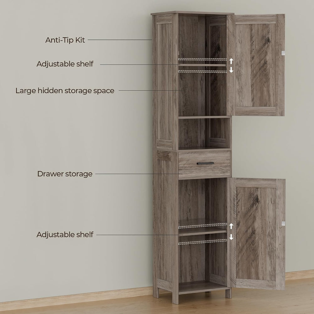 Homhedy 67" H Tall Bathroom Storage Cabinet with Barn Doors and Drawer