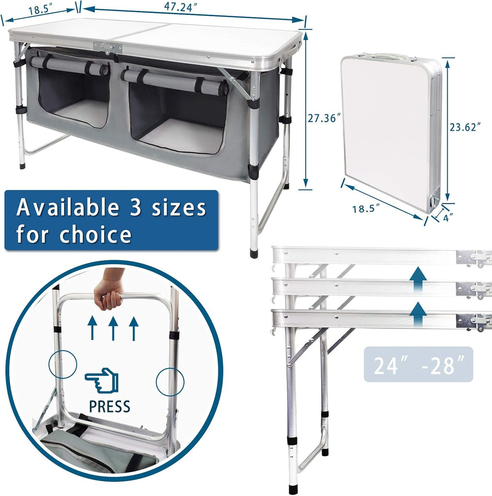 CampLand Folding Camping Table with Storage Organizer, Adjustable Height