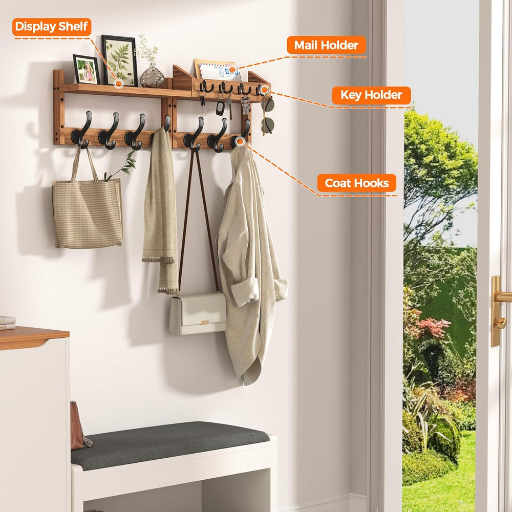Evermagin 29" Coat Rack Wall Mount with Shelf & 11 Hooks, Entryway, ...