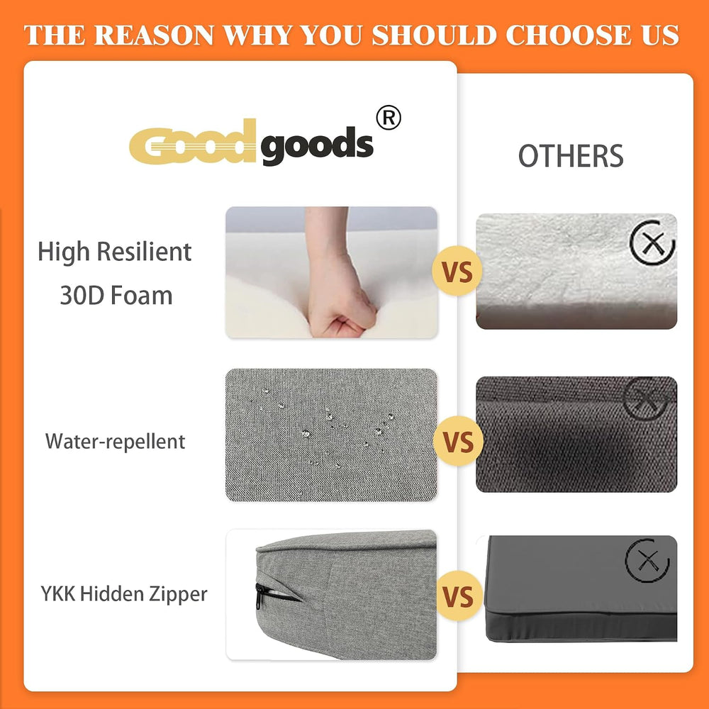 Goodgoods 22x24 Outdoor Deep Seat Cushions 2-Pack, 35D Foam, Light Gray