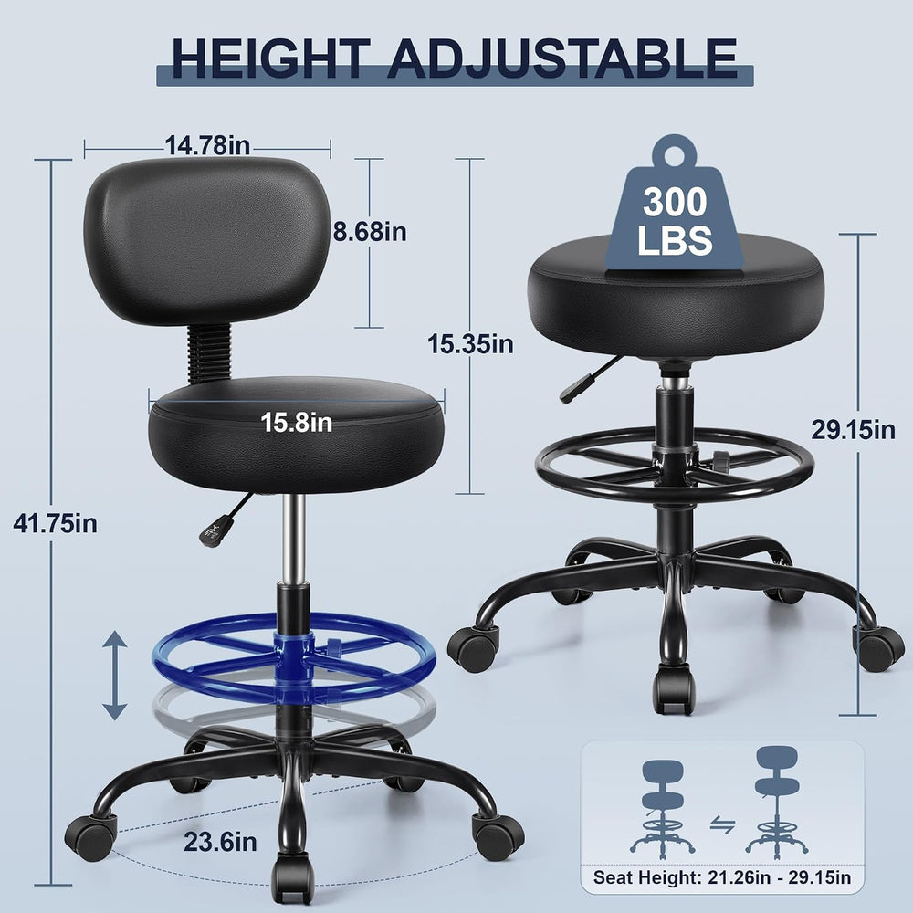 Brick Attic Drafting Chair with Backrest – Adjustable Foot Rest Rolling Stool...