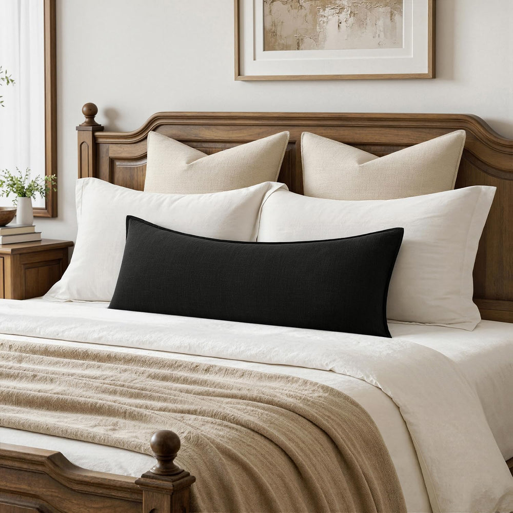 MIULEE Decorative Linen Lumbar Pillow Cover 14x36 Inch Black