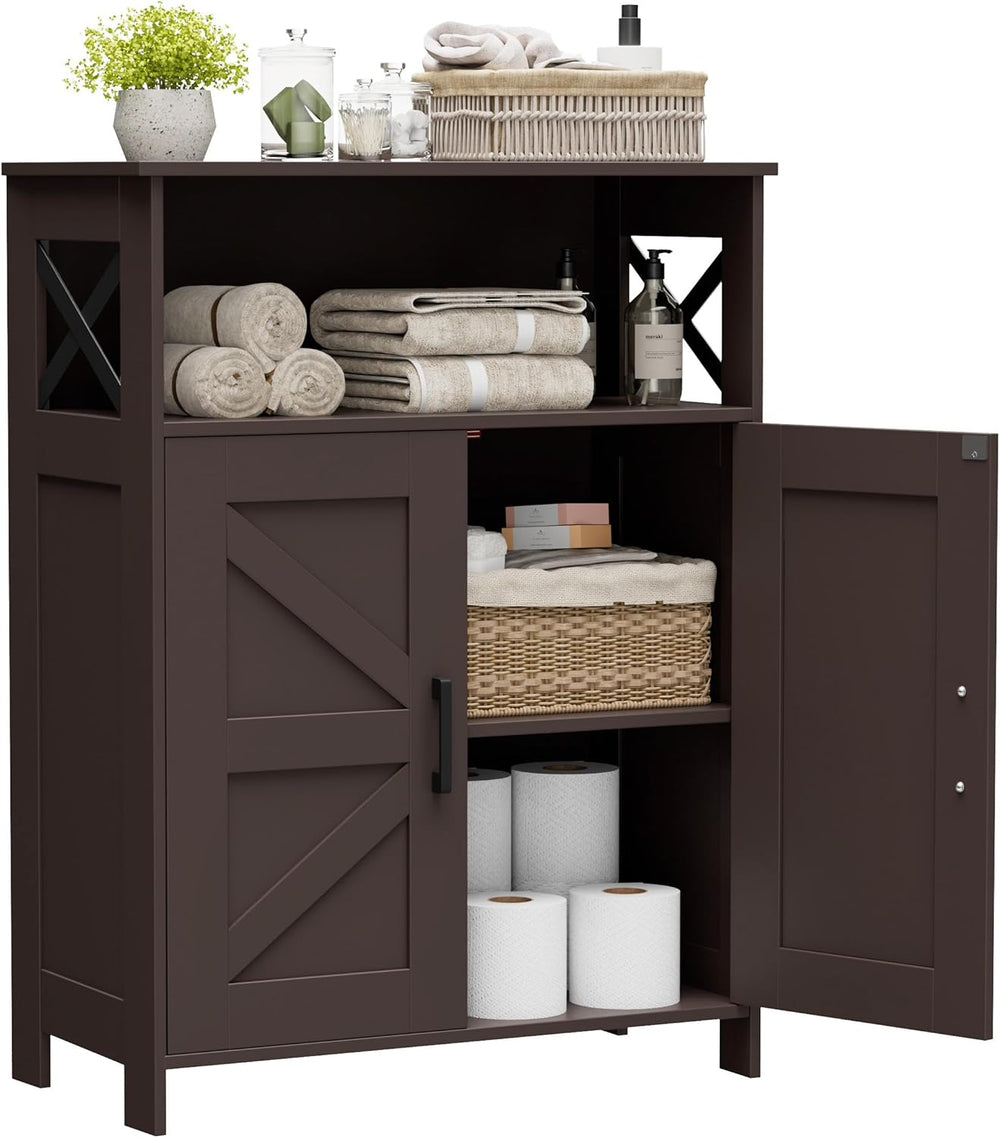 Homhedy Farmhouse Bathroom Storage Cabinet with Doors, Small Floor Cabinet
