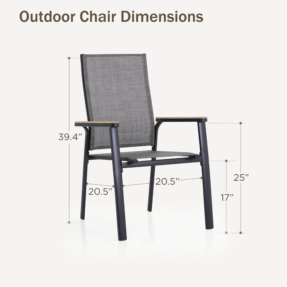 PHI VILLA Outdoor Stackable Dining Chairs Set of 4 w/Aluminum Frame, Grey