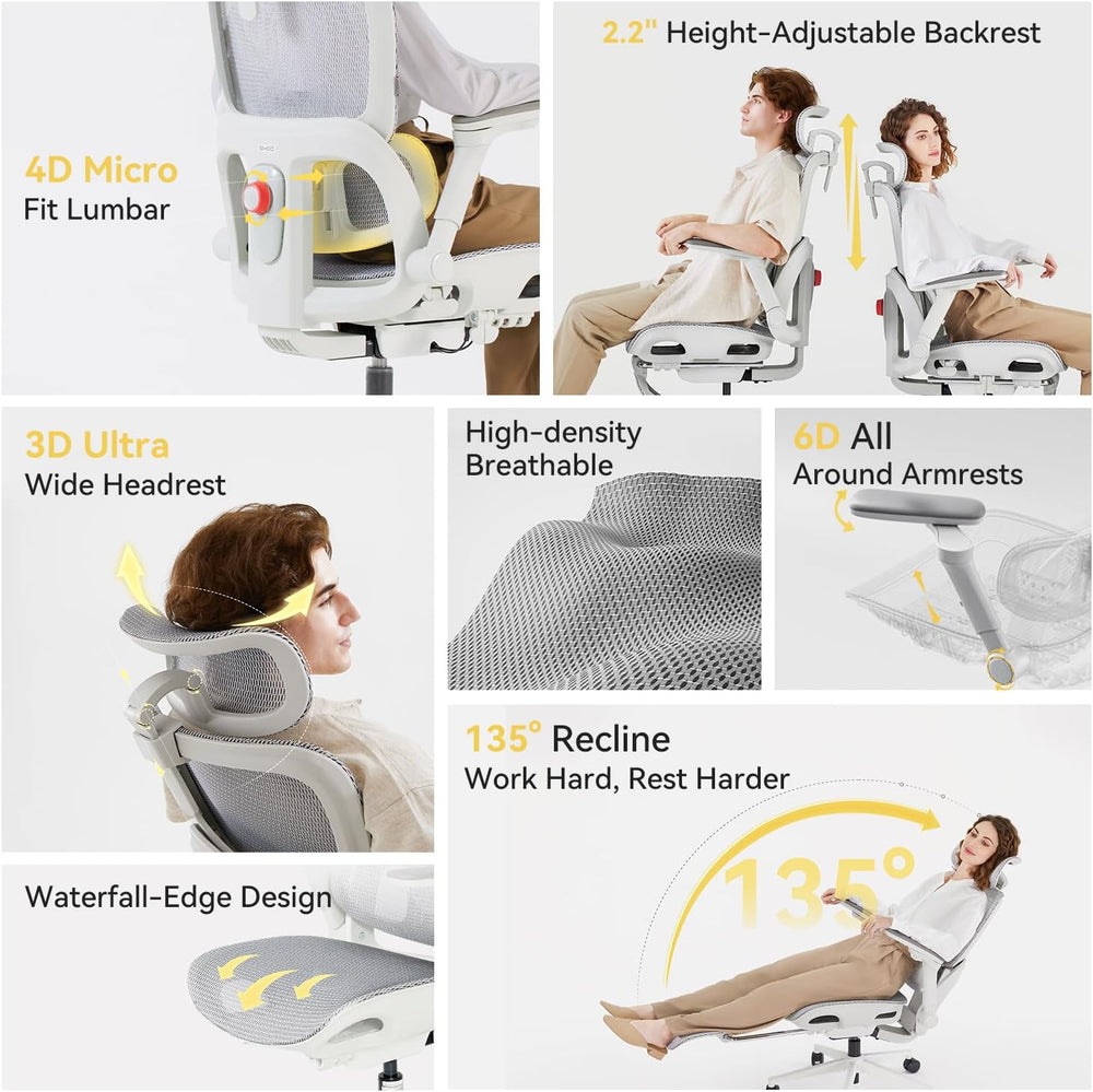 SIHOO B300 Pro Ergonomic Office Chair with Footrest, 4D Lumbar Support