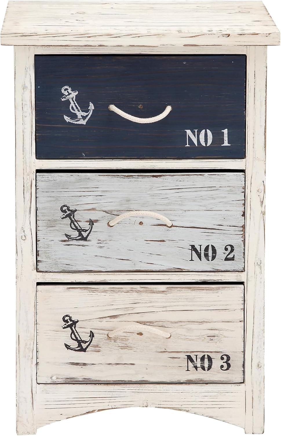 Deco 79 Wooden Anchor Room Chest Small Distressed Storage Cabinet with 3 Numb...